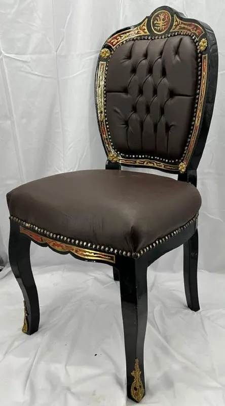 Casa Padrino baroque boulle dining room chair brown / black / red / gold - Magnificent chair with fine faux leather - Dining room furniture in baroque style - Baroque Boulle furniture Rabatt