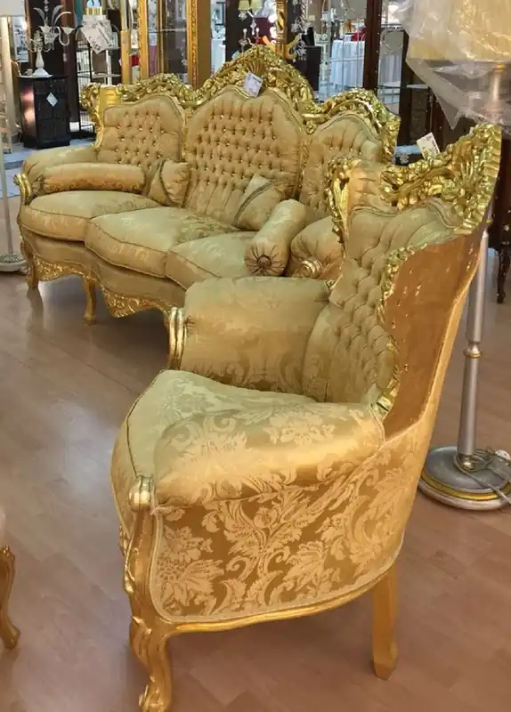 Casa Padrino luxury baroque living room set gold pattern / gold - 1 Baroque Sofa & 2 Baroque Armchairs - Luxury living room furniture in baroque style - Baroque furniture Markenware