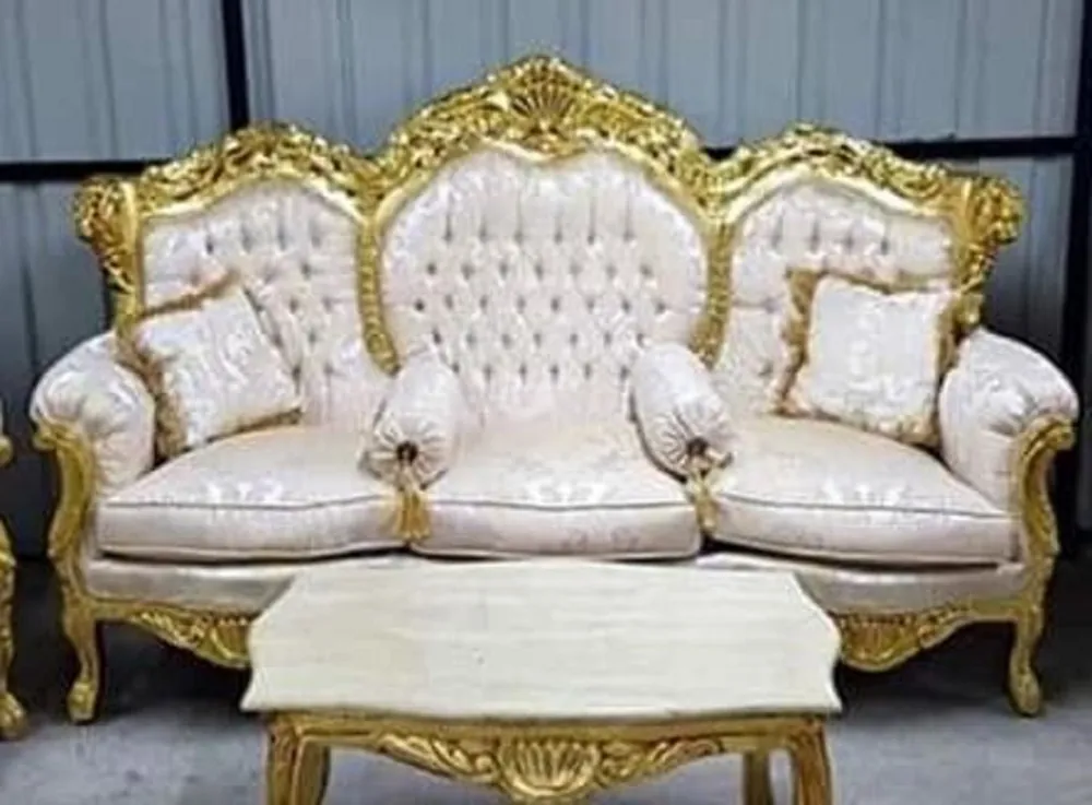 Casa Padrino baroque sofa cream pattern / gold - Magnificent living room sofa with elegant pattern and rhinestones - Baroque style living room furniture - Baroque furniture Finale Aktion