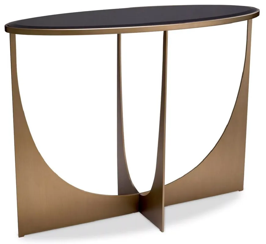 Casa Padrino luxury console brass / black 101.5 x 41.5 x H. 78.5 cm - Oval stainless steel console table with glass top - Luxury furniture - Living room furniture - Luxury furnishings Echt