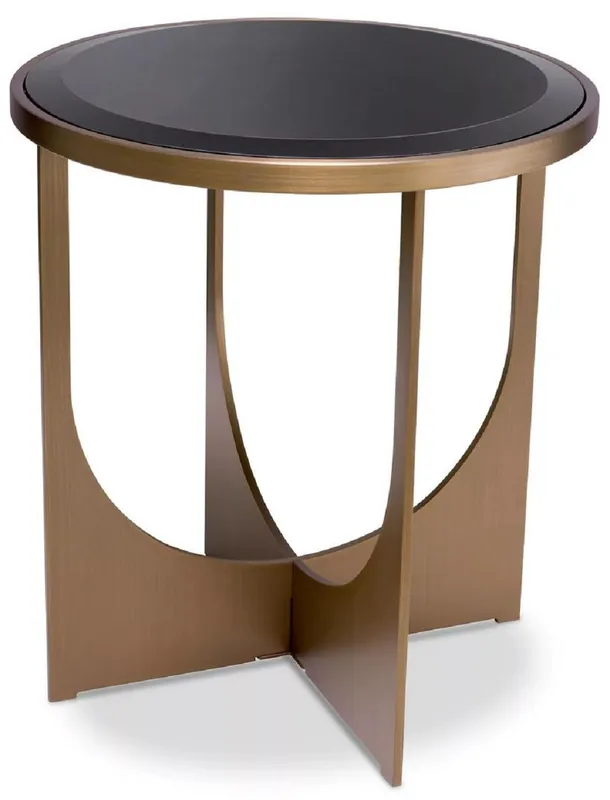 Super-Preis Casa Padrino luxury side table brass / black Ø 40.5 x H. 44.5 cm - Round stainless steel table with glass top - Luxury furniture - Living room furniture - Luxury living room furnishings
