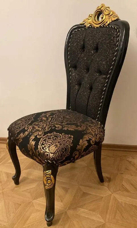 Neu Im Sortiment Casa Padrino luxury baroque dining room chair with elegant pattern black / gold - Dining room furniture in baroque style - Luxury furniture in baroque style - Baroque interior - Baroque furniture