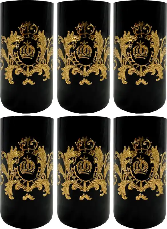 Billig Pompöös by Casa Padrino luxury water glass set black / gold Ø 6.5 x H. 14.5 cm - Water glasses with 24 carat gold plating - Pompous glasses designed by Harald Glööckler