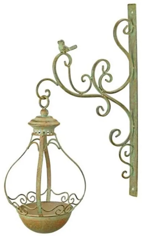 Casa Padrino Art Nouveau Wall Bird Bath Green / Rust 19 x H. 53 cm - Metal Wall Bird Bath - Garden & Terrace Decoration Accessories - Baroque & Art Nouveau Decoration Accessories Preisknaller