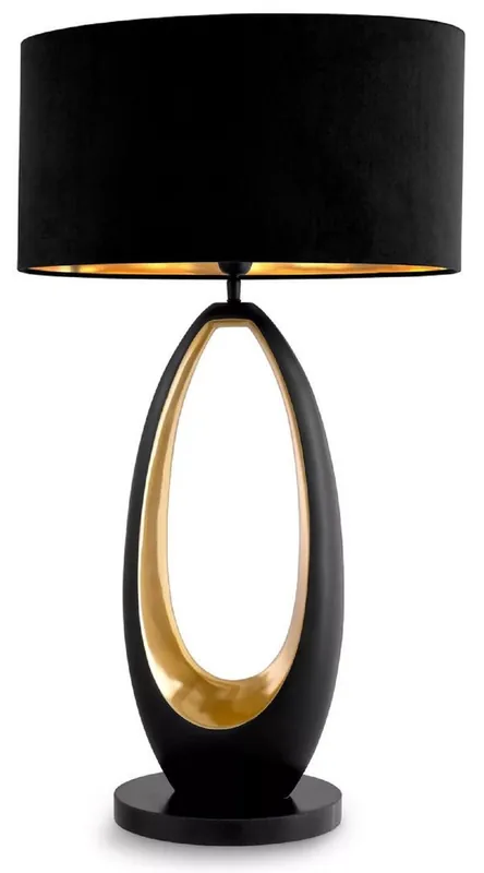 Solange Der Vorrat Reicht Casa Padrino luxury table lamp gunmetal / gold / black Ø 50.5 x H. 86.5 cm - Round desk lamp with granite base and velvet lampshade - Luxury lighting - Luxury furniture - Luxury interior
