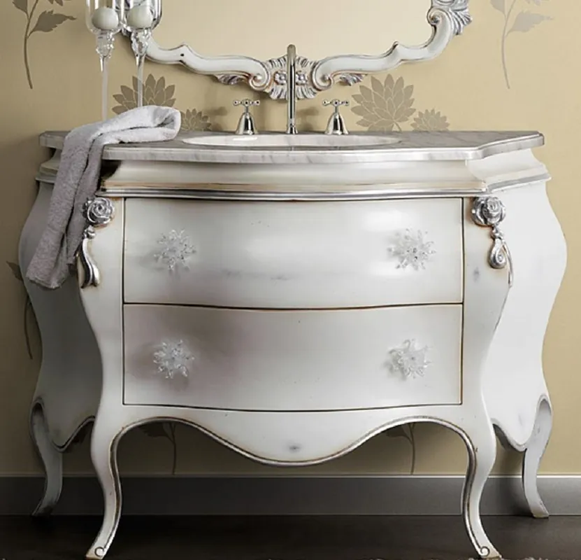 Casa Padrino luxury baroque washstand white / silver - Magnificent washbasin chest of drawers with 2 drawers - Luxury bathroom furniture in baroque style - Luxury quality - Made in Italy Günstig