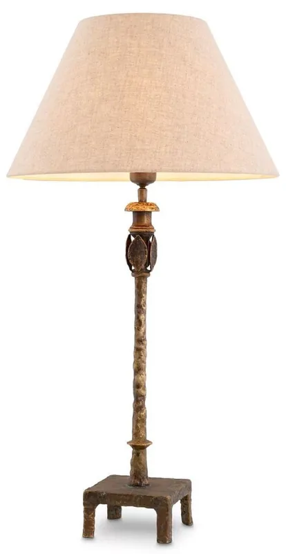 Casa Padrino luxury table lamp vintage brass / beige Ø 44.5 x H. 84 cm - Desk lamp with round lampshade - Luxury table lamps - Luxury desk lamps - Luxury lights - Luxury desk lights Highlight