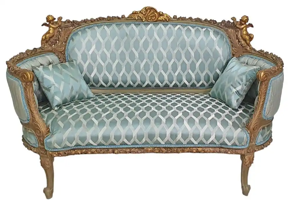 Sonderaktion Casa Padrino baroque sofa turquoise / antique gold - Magnificent living room sofa in baroque style - Living room furniture in baroque style - Baroque furniture - Baroque furnishings