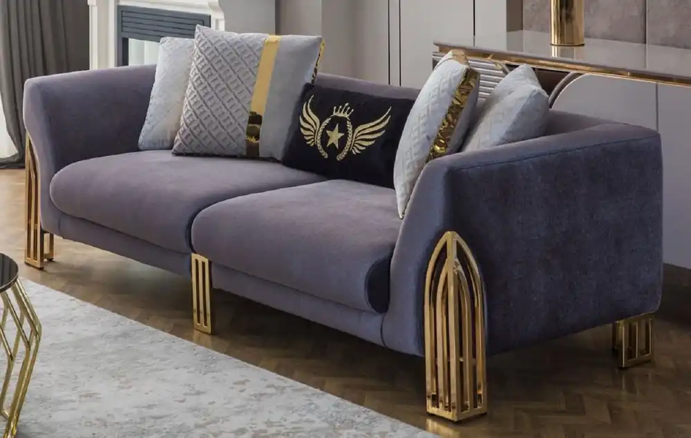 Casa Padrino luxury sofa purple / gold 230 x 90 x H. 77 cm - Living room sofa - Hotel sofa - Living room furniture - Hotel furniture - Luxury furnishings - Luxury living room furniture Zertifiziert