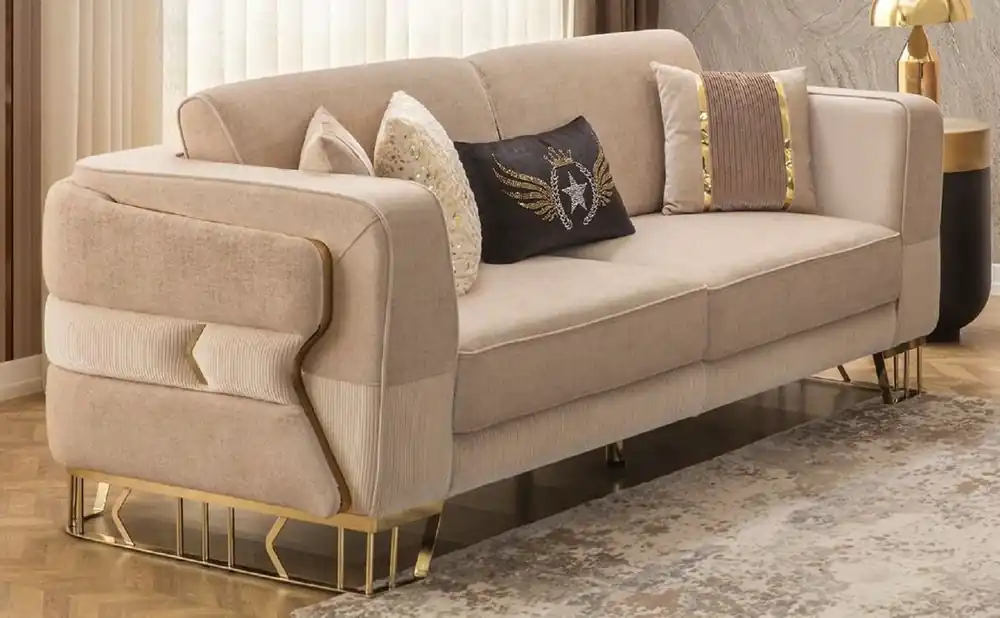 Casa Padrino luxury sofa light brown / gold 230 x 90 x H. 77 cm - Living room sofa - Hotel sofa - Living room furniture - Hotel furniture - Luxury furnishings - Luxury living room furniture Jetzt Kaufen