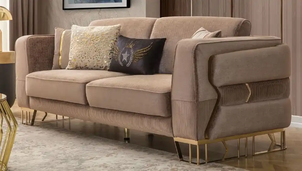 Casa Padrino luxury sofa brown / gold 230 x 90 x H. 77 cm - Living room sofa - Hotel sofa - Living room furniture - Hotel furniture - Luxury furnishings - Luxury living room furniture Must-Have