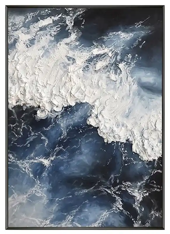 Casa Padrino Luxury Designer Oil Painting Blue / White / Black 120 x 9 x H. 160 cm - Hand Painted Painting with Metal Frame - Luxury Wall Art - Designer Wall Art - Decorative Accessories Direktkauf