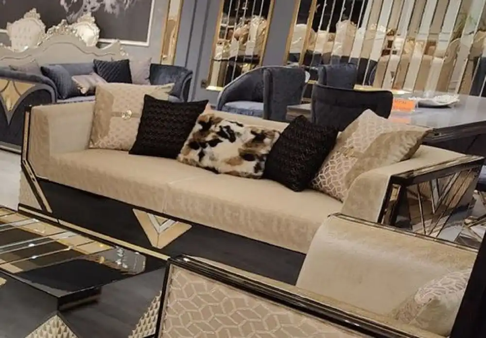 Casa Padrino luxury 3 seater sofa gold / black - Living room sofa - Hotel sofa - Living room furniture - Hotel furniture - Luxury furnishings - Luxury living room furniture Garantierte Lieferung