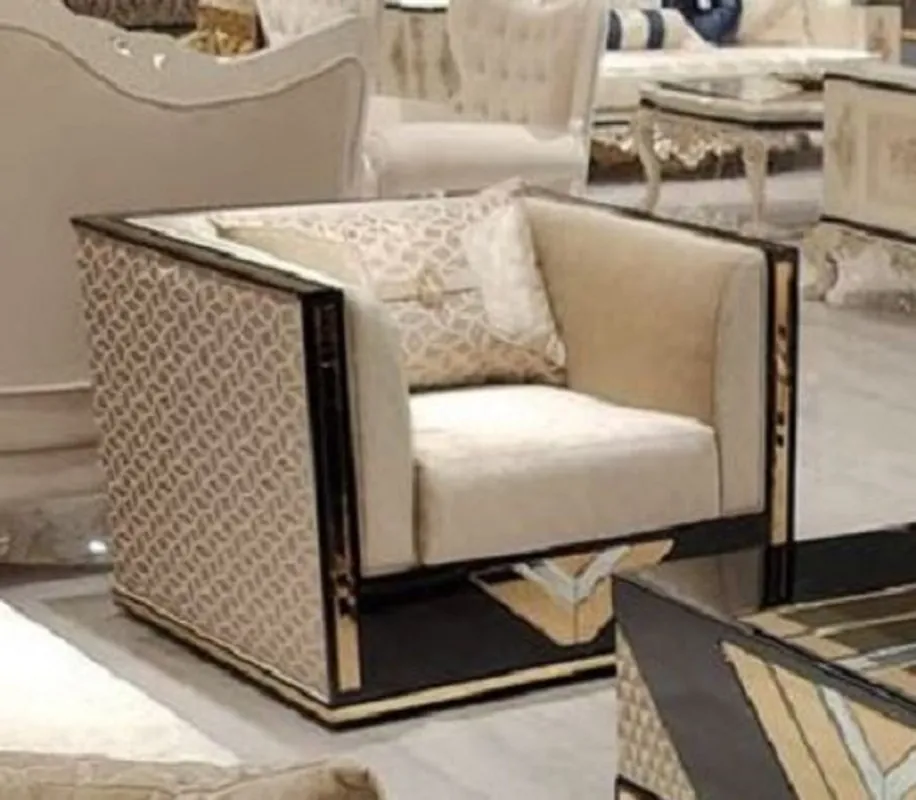 Casa Padrino luxury armchair gold / black - Living room armchair - Hotel armchair - Living room furniture - Hotel furniture - Luxury furniture - Luxury furnishings Ausverkauf
