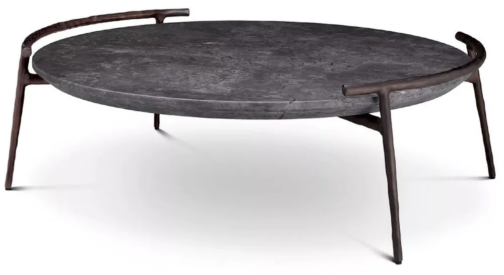 Top-Seller Casa Padrino luxury coffee table gray / bronze Ø 106 x H. 35.5 cm - Aluminum living room table with marble top - Luxury living room furniture - Living room furnishings