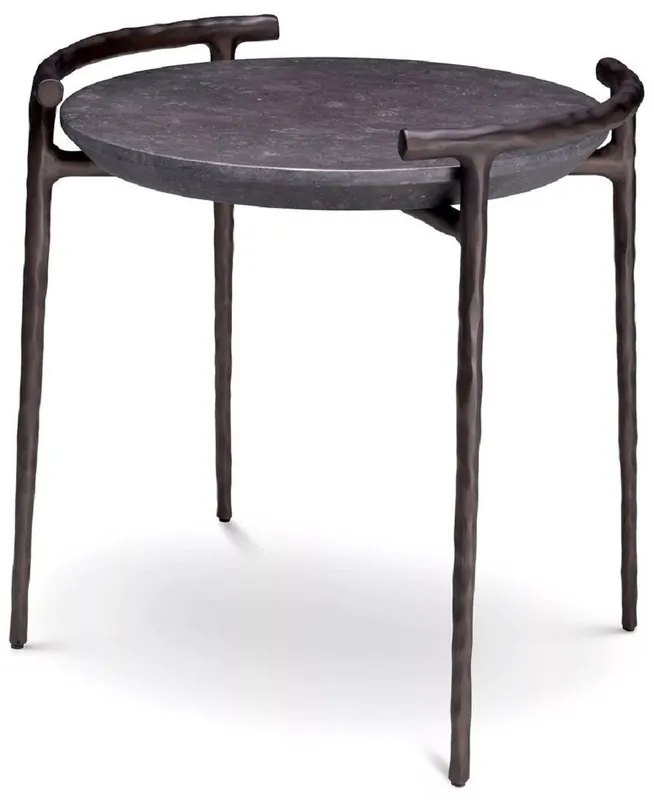 Jetzt Kaufen Casa Padrino luxury side table side table gray / bronze Ø 55 x H. 57.5 cm - Aluminum table with marble top - Living room furniture - Luxury furniture - Living room furniture - Luxury quality