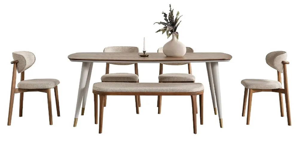 Beliebt Casa Padrino Luxury Dining Set Gray / Brown - 1 Luxury Dining Table & 4 Luxury Dining Chairs & 1 Luxury Bench - Dining Room Furniture - Luxury Furniture - Luxury Dining Room Furnishings