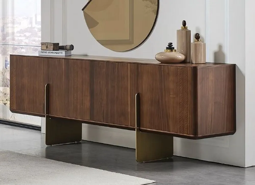 Casa Padrino luxury sideboard brown / brass 220 x 50 x H. 78 cm - Solid wood cabinet with 4 doors - Solid wood furniture - Luxury furniture - Luxury furnishings Ausverkauf