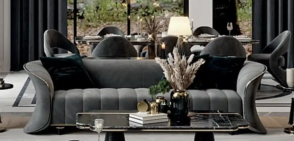 Letzte Chance Casa Padrino luxury sofa gray / gold 260 x 100 x H. 79 cm - Living room sofa - Hotel sofa - Living room furniture - Hotel furniture - Luxury furnishings - Luxury living room furniture