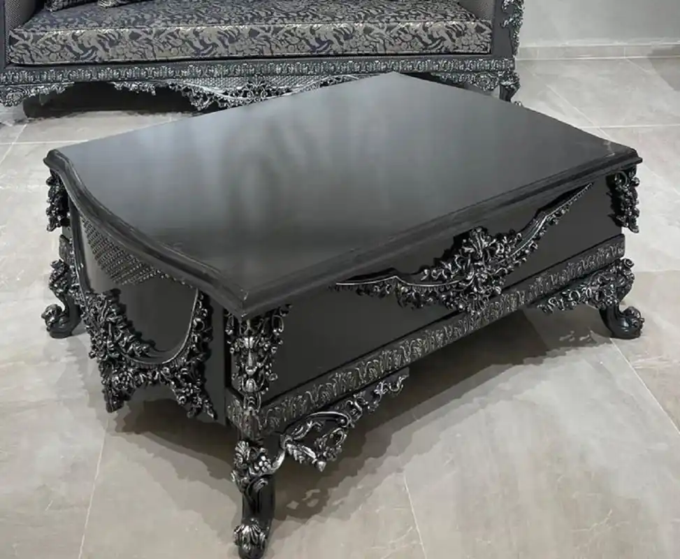Casa Padrino luxury baroque coffee table gray / silver - Magnificent living room table in the baroque style - Luxury furniture in baroque style - Baroque style furniture Sichere Zahlung