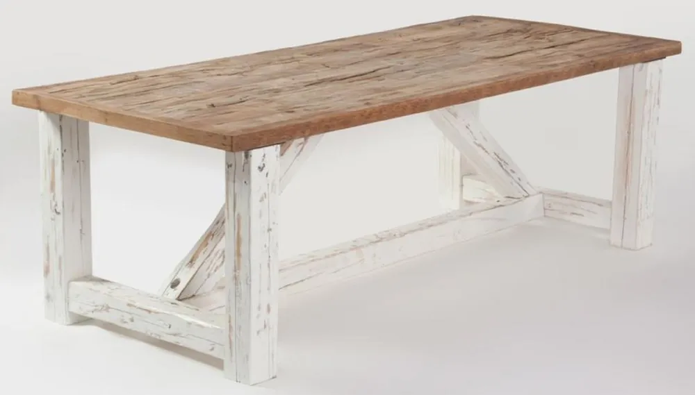 Direkt Vom Hersteller Casa Padrino country style dining table natural / white - Various Sizes - Rectangular rustic solid wood kitchen table - Country style dining room furniture - Rustic dining room furniture