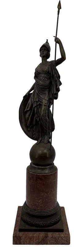 Neue Ware Casa Padrino luxury Art Nouveau decorative sculpture goddess with spear bronze / red 22 x 26 x H. 108 cm - Large bronze sculpture with marble base - XXL bronze figure - XXL bronze sculpture