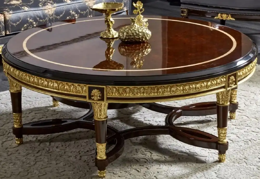 Casa Padrino luxury baroque coffee table dark brown / gold - Round solid wood living room table in baroque style - Luxury living room furniture in baroque style - Baroque furniture Direkt Vom Hersteller