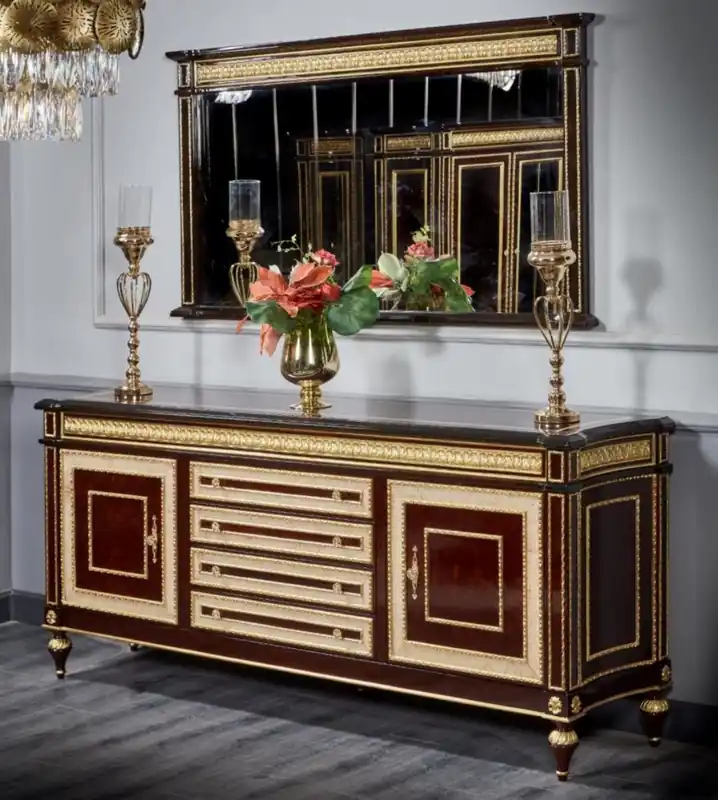 Schnäppchen Casa Padrino luxury baroque sideboard with mirror dark brown / gold - Luxury furniture in baroque style - Baroque furniture - Baroque furnishings - Noble & Magnificent