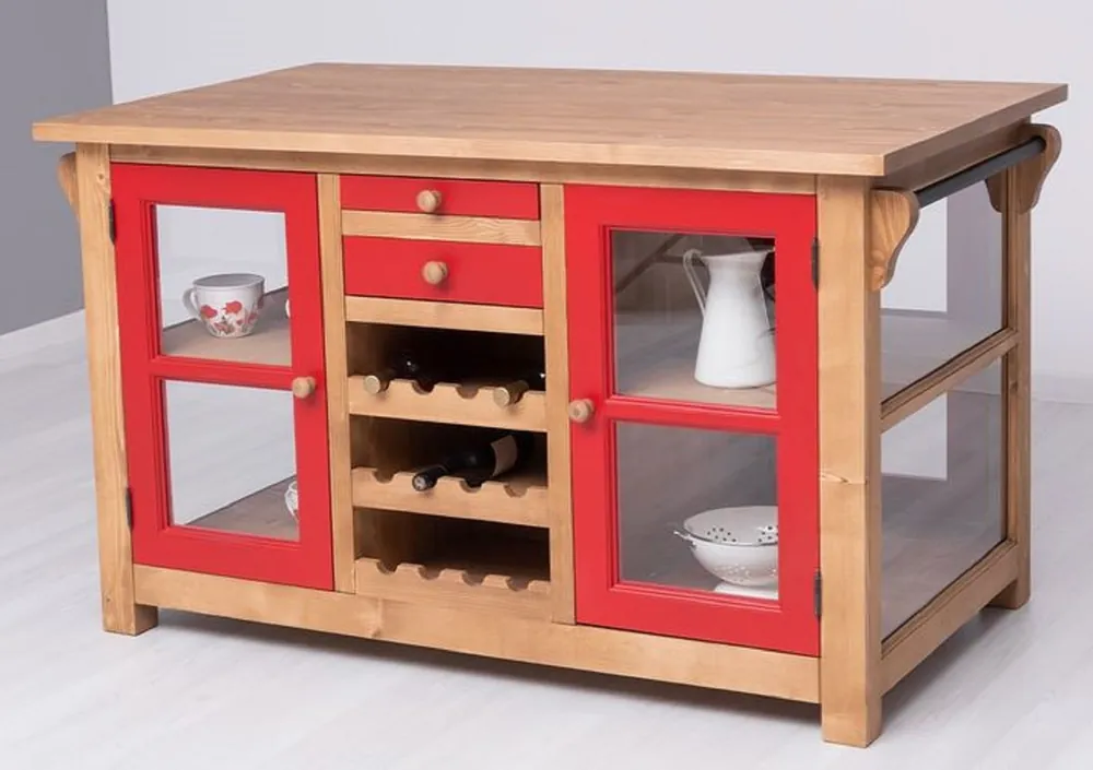Versand Am Gleichen Tag Casa Padrino country style kitchen island natural / red 150 x 90 x H. 90 cm - Solid wood kitchen cabinet - Country style solid wood kitchen furniture - Dining room furniture in country style