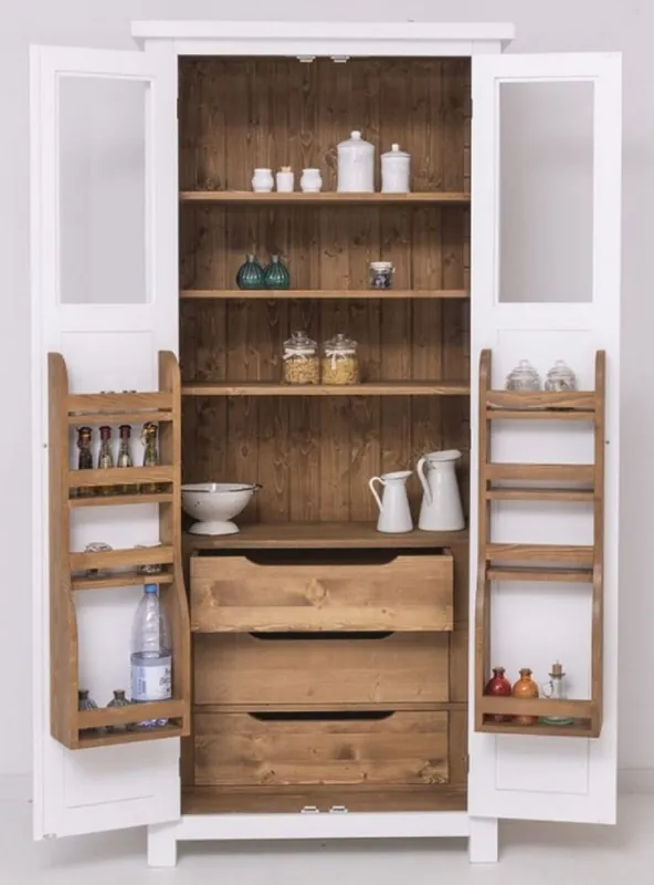 Casa Padrino country style dining room cabinet white / natural 96 x 65 x H. 220 cm - Solid wood kitchen cabinet with 2 doors - Dining room furniture in country style - Country style furnishings Sonderangebot