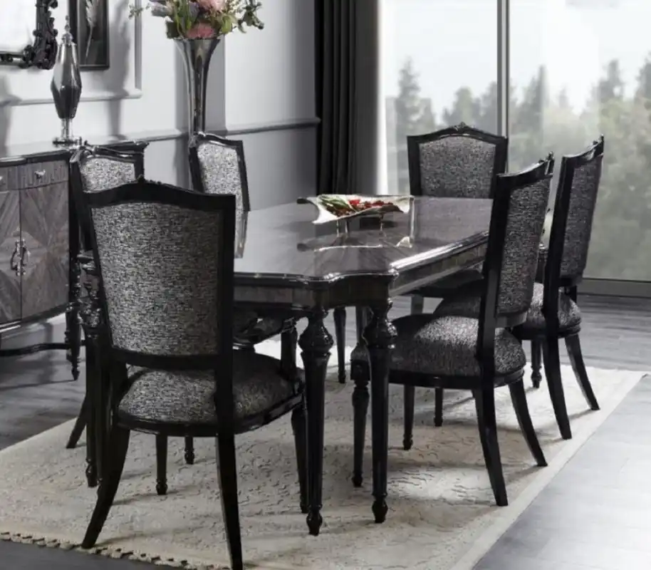 Nur Für Kurze Zeit Casa Padrino luxury baroque dining room set gray / black - 1 Baroque Dining Table & 8 Baroque Dining Room Chairs - Luxury dining room furniture in baroque style - Baroque furniture