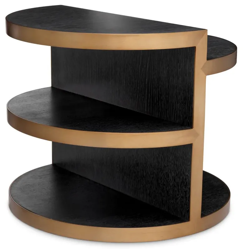 Casa Padrino luxury side table black gray / brass Ø 65 x H. 55.5 cm - Round living room solid wood table - Living room furniture - Luxury furniture - Luxury collection Begrenztes Angebot