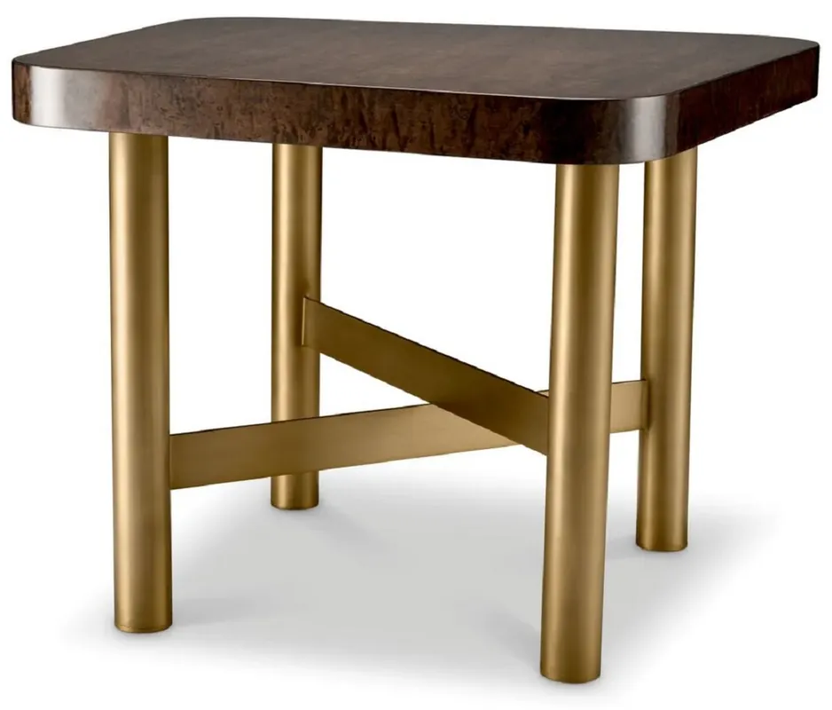 Casa Padrino luxury side table high gloss brown / brass 64.5 x 64.5 x H. 50 cm - Square table with solid wood table top - Living room furniture - Luxury furniture - Luxury furnishings Sale