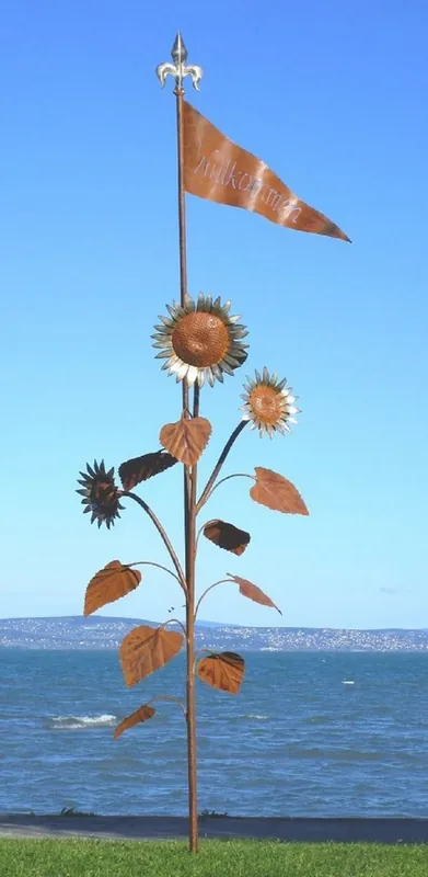 Kracherpreis Casa Padrino luxury XXL garden sculpture sunflowers with flag rust / silver 95 x 75 x H. 290 cm - Huge XXL garden decoration - Luxury outdoor decoration - Garden decoration accessories