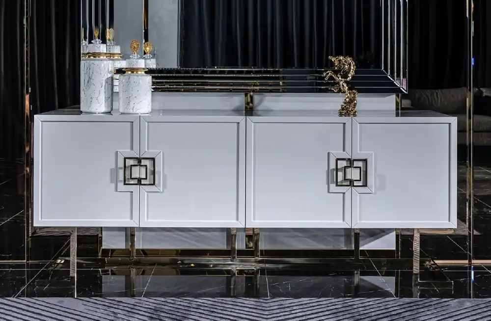 Casa Padrino luxury sideboard white / gold 210 x 50 x H. 85 cm - Noble solid wood cabinet with 4 doors - Luxury furniture - Luxury furnishings Top-Angebot
