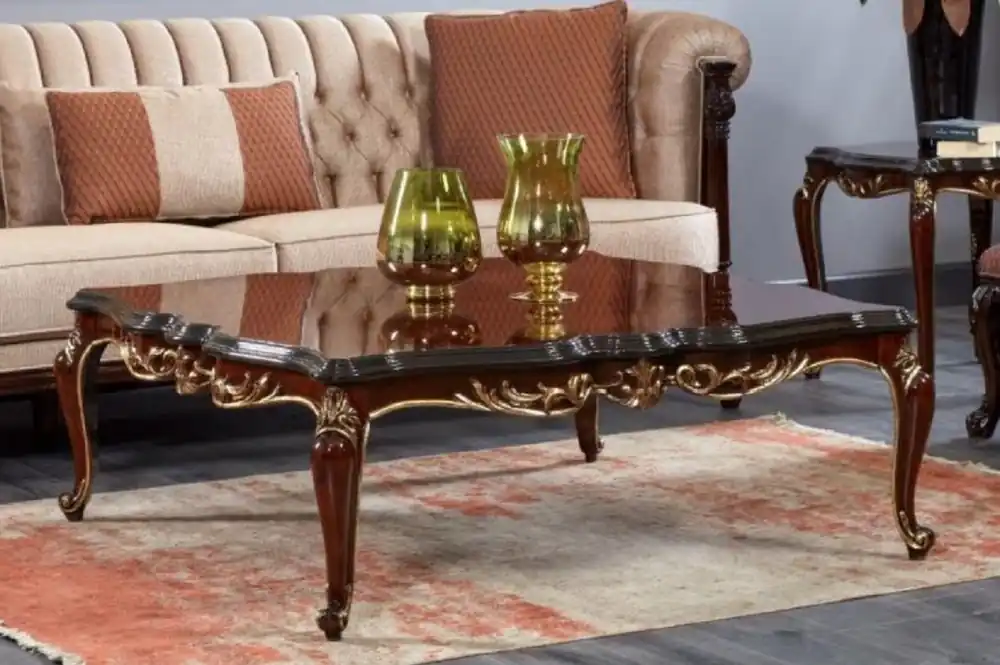 Casa Padrino luxury baroque coffee table dark brown / black / gold - Square solid wood coffee table in baroque style - Luxury living room furniture in baroque style - Baroque furniture Zertifiziert
