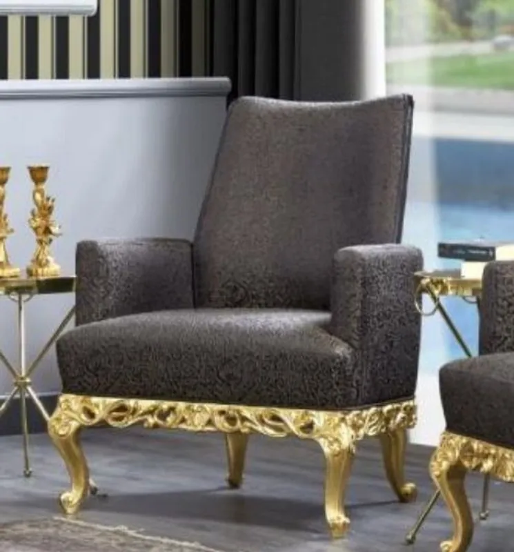 Markenprodukt Casa Padrino luxury baroque armchair gray / dark brown / gold - Magnificent living room armchair - Baroque style living room furniture - Luxury furniture in baroque style - Baroque furnishings
