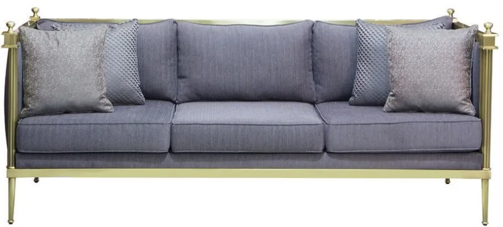 Casa Padrino luxury sofa blue / matt gold 224 x 80 x H. 88 cm - Living room sofa - Hotel sofa - Living room furniture - Living room furnishings - Hotel furniture - Luxury furniture Günstig