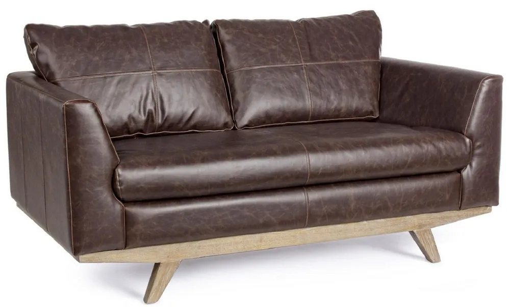 Casa Padrino luxury faux leather 2 seater sofa dark brown / natural 155 x 90 x H. 82 cm - Living room sofa - Living room furniture - Faux leather furniture - Luxury furniture - Luxury furnishings Direkt Vom Hersteller