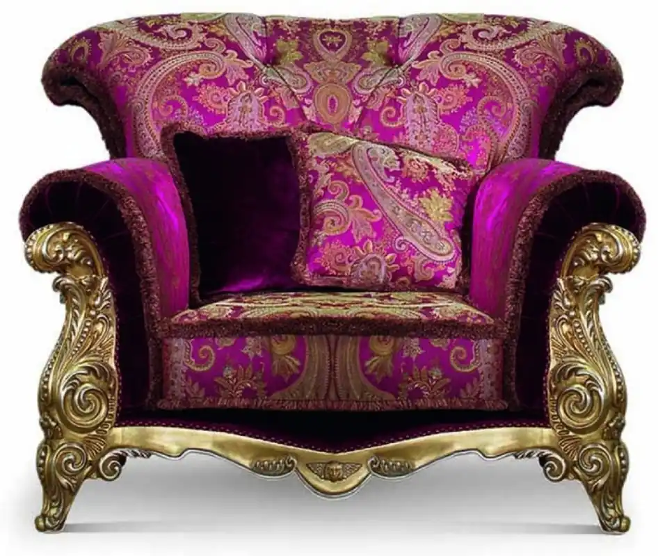 Casa Padrino luxury baroque armchair purple / gold - Baroque style living room armchair - Baroque furniture - Baroque living room & hotel furniture - Luxury quality - Made in Italy Letzte Chance