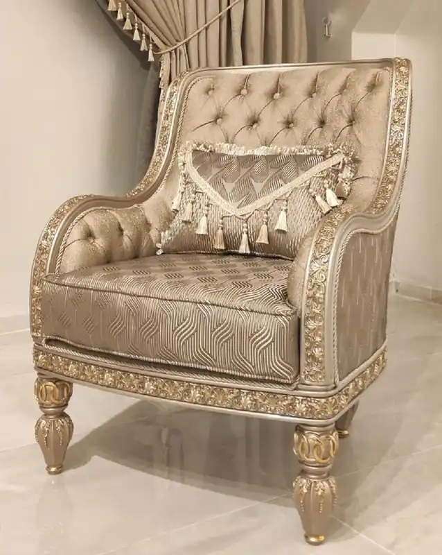 Casa Padrino luxury baroque armchair gold / gray / gold - Magnificent living room armchair - Baroque style living room furniture - Luxury furniture in baroque style - Baroque furnishings Markenware