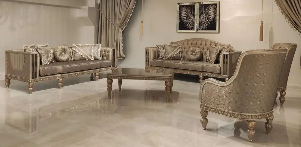 Schnäppchen Casa Padrino luxury baroque living room set gold / gray / gold - 2 Baroque Sofas & 2 Baroque Armchairs & 1 Baroque Coffee Table - Luxury furniture in baroque style - Noble & Magnificent