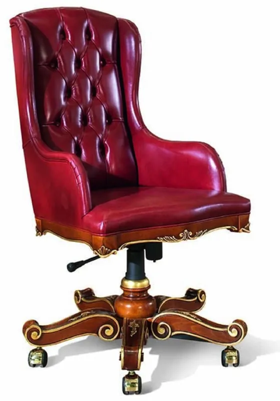 Günstig Casa Padrino luxury baroque Chesterfield office chair bordeaux red / brown / gold - Desk chair with genuine leather - Office furniture in baroque style - Luxury quality - Made in Italy