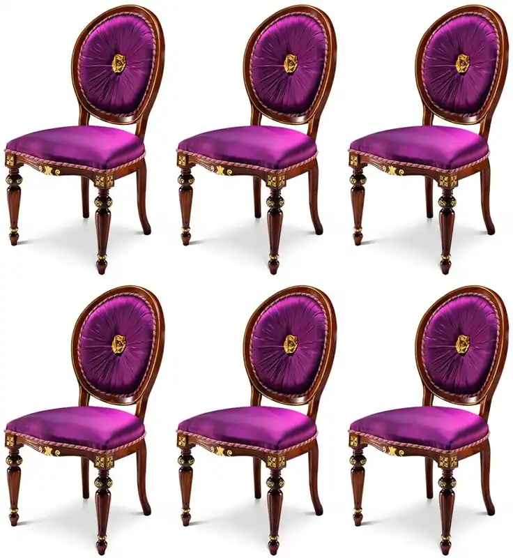 Casa Padrino luxury baroque dining chair set purple / brown / gold - Handmade kitchen chairs set of 6 - Luxury dining room furniture in baroque style - Baroque furniture - Made in Italy Direkt Vom Hersteller
