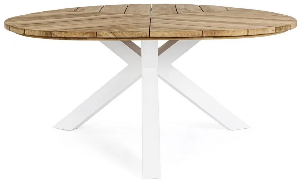 Casa Padrino luxury garden table natural / white Ø 160 x H. 77 cm - Garden dining table with teak top and aluminum legs - Garden & patio table - Luxury garden & patio furniture Wochenendangebot