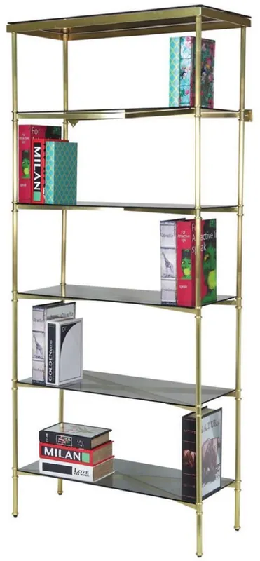 Zertifiziert Casa Padrino luxury metal shelf cabinet with glass shelves gold / gray 118 x 42 x H. 216 cm - Living room cabinet - Office cabinet - Living room furniture - Office furniture - Luxury furniture