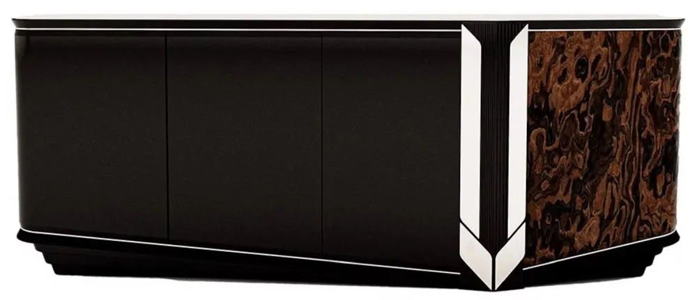 Casa Padrino luxury designer sideboard with 4 doors black / brown / silver 230 x 54 x H. 85 cm - Luxury furniture - Designer furniture - Dining room furniture - Hotel furniture - Luxury quality Ausverkauf