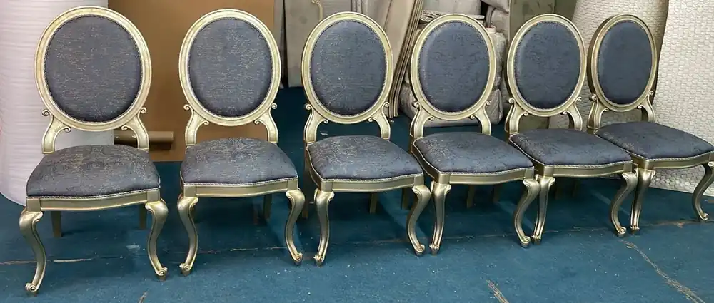 Preiswert Casa Padrino luxury baroque dining chair set of 6 blue / silver / gold - Magnificent baroque dining room chairs - Baroque dining room furniture - Luxury furniture in baroque style