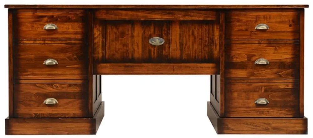 Casa Padrino luxury vintage style desk brown 180 x 80 x H. 78.5 cm - Solid wood office table with 12 drawers - Vintage style office furniture - Luxury office furniture - Solid wood office furniture Highlight