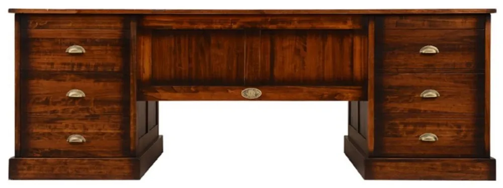 Preis Gesenkt Casa Padrino luxury vintage style desk brown 220 x 95 x H. 78.5 cm - Solid wood office table with 12 drawers - Vintage style office furniture - Luxury office furniture - Solid wood office furniture